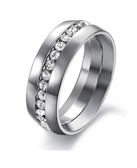 Luxusní ocelový Unisex prsten s čirými zirkony z chirurgické oceli (316L) 