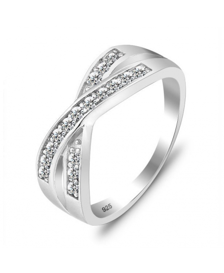 Luxusní stříbrný prsten ve tvaru kříže se zirkony z pravého stříbra (925/1000)