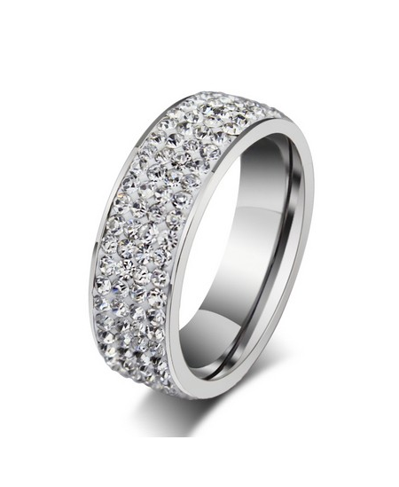 Luxusní ocelový prsten Crystal Pavé s bílými krystaly z chirurgické oceli (316L) 
