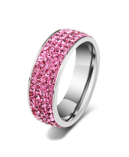 Luxusní ocelový prsten Crystal Pavé s růžovými krystaly z chirurgické oceli (316L) 