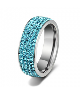 Luxusní ocelový prsten Crystal Pavé se azurovými krystaly z chirurgické oceli (316L) 