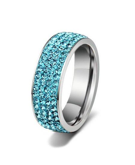 Luxusní ocelový prsten Crystal Pavé se azurovými krystaly z chirurgické oceli (316L) 