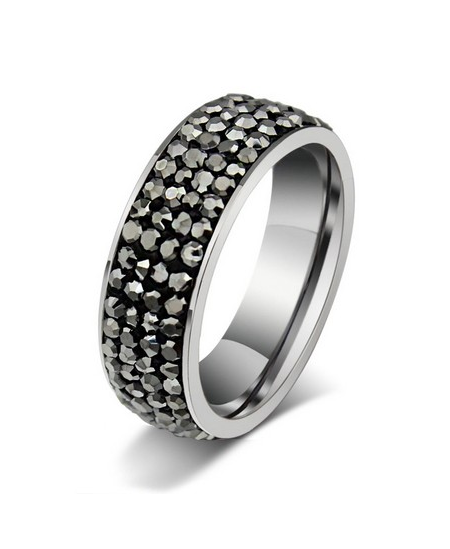 Luxusní ocelový prsten Crystal Pavé s hematitovými krystaly z chirurgické oceli (316L) 