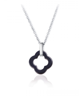 Ocelový keramický náhrdelník - řetízek a přívěsek ve tvaru čtyřlístek Clover - chirurgická ocel 316L