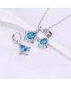 Rhodiovaný náhrdelník - řetízek a přívěsek Aquamarine Bell ve tvaru zvonku se zirkony