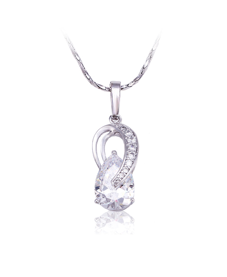 Luxusní rhodiovaný náhrdelník - řetízek a přívěsek Angel Tear ve tvaru kapky se zirkony