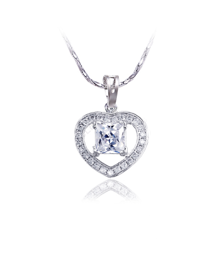 Rhodiovaný náhrdelník - řetízek a přívěsek Hearteen ve tvaru srdce se čtvercem uprostřed se zirkony