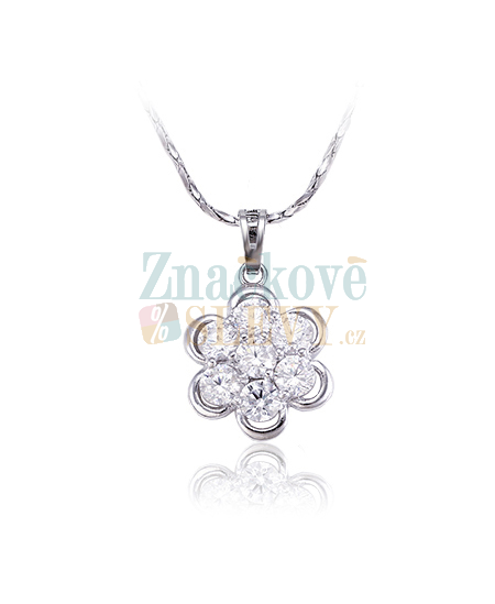 Rhodiovaný náhrdelník - řetízek a přívěsek Jasmine ve tvaru květiny se zirkony