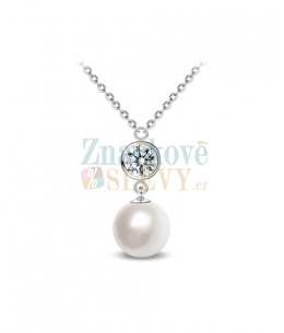Ocelový náhrdelník Princess Pearl s perlami a krystaly Swarovski - chirurgická ocel 316L