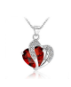 Krásný pozlacený přívěsek ve tvaru dvojitého srdce se zirkony a s krystalem s imitací rubínu