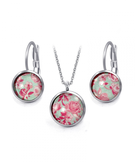 Ocelový set Glassy s motivem - růžový s květy