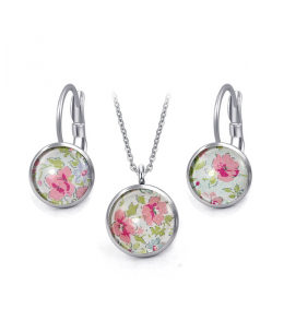 Ocelový set Glassy s motivem - bílý s růžovými květy