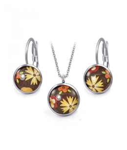 Ocelový set Glassy s motivem - hnědý s barevnými květy