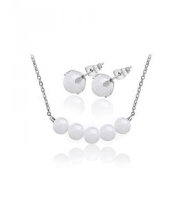 Ocelový set Gemstone Beads s přírodními kameny - bílý Jadeit