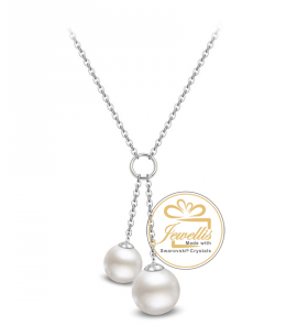 Ocelový náhrdelník Double Drop Pearls s perlami Swarovski - chirurgická ocel 316L