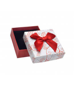Dárková krabička - bílo-červená s diamanty a mašličkou