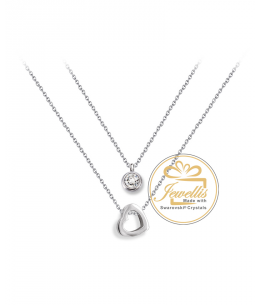 Ocelový dvojitý náhrdelník Double Chain Heart ve tvaru srdce s krystalem Swarovski - chirurgická ocel 316L
